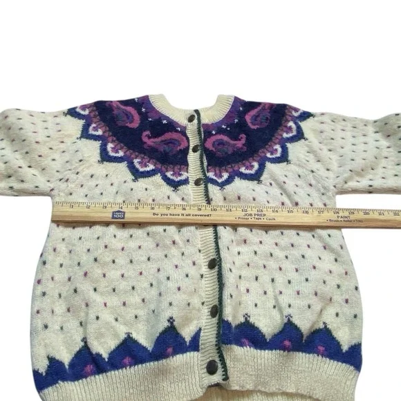 Woolrich Cardigan Sweater Womens SMALL Nordic Fair Isle Handframed Wool Blend - Picture 7 of 10